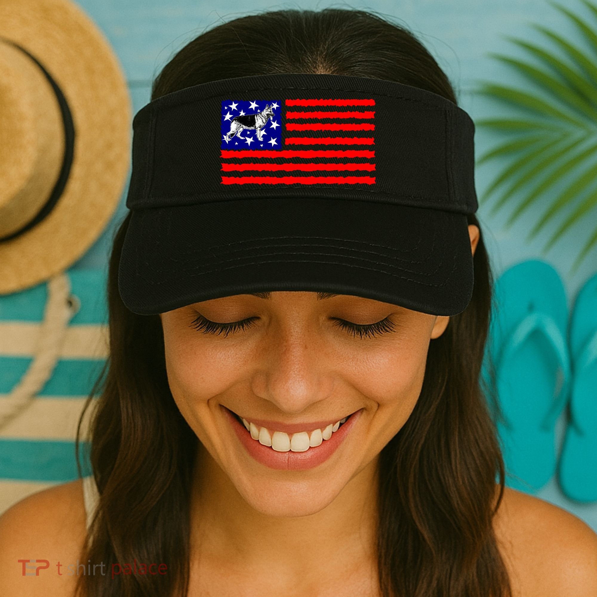German Shepherd Dog Patriotic American Flag Gift Visor