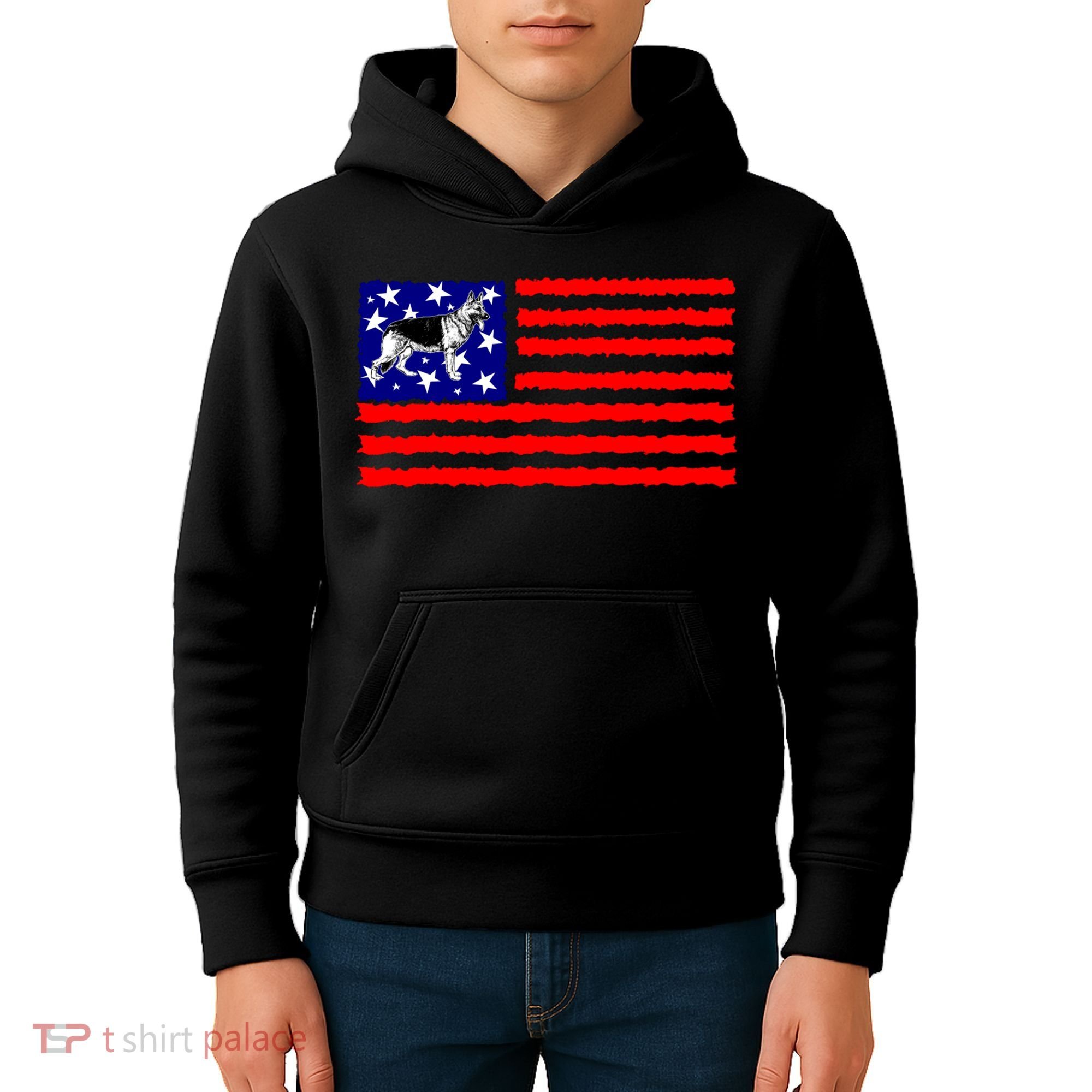 German Shepherd Dog Patriotic American Flag Gift Kids Hoodie