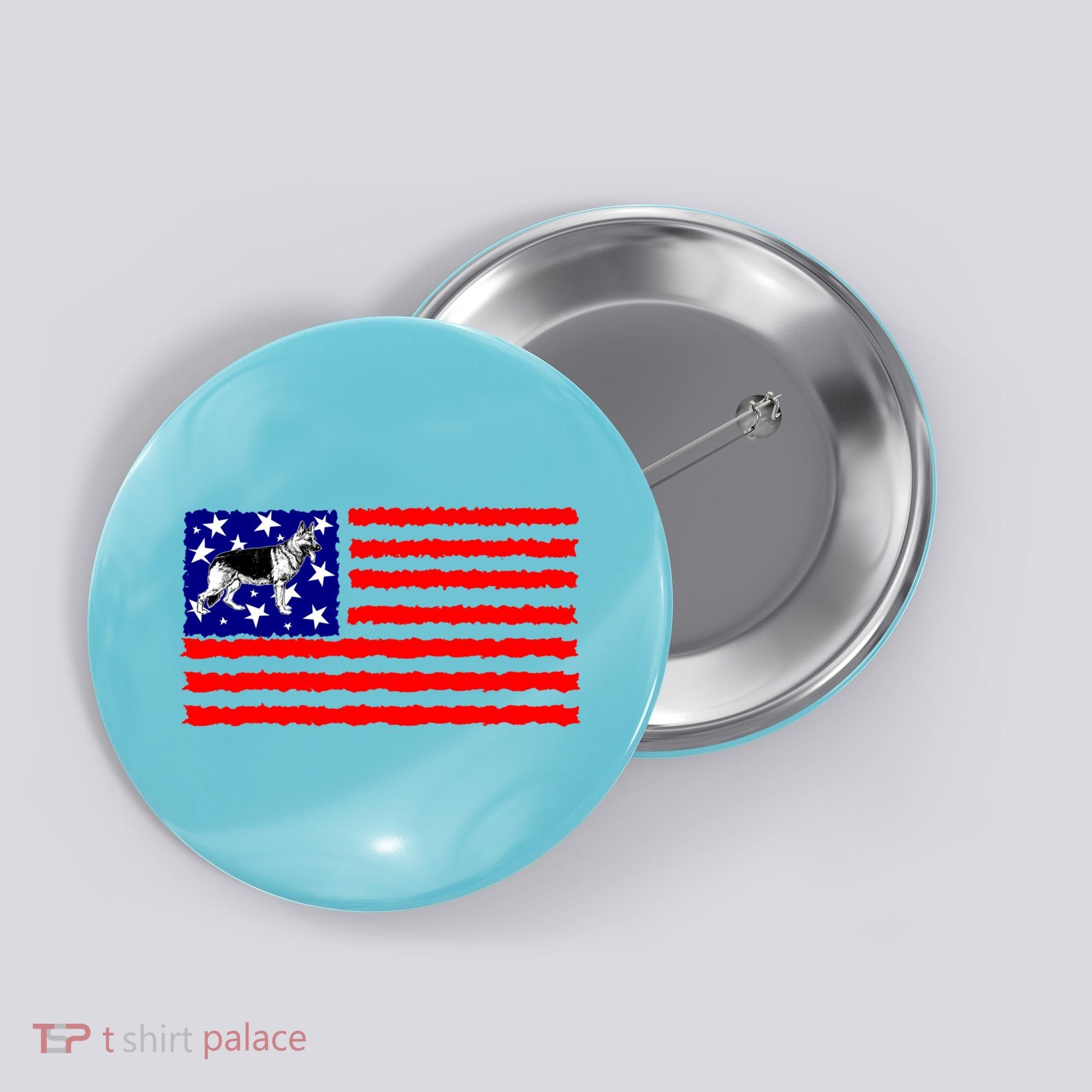 German Shepherd Dog Patriotic American Flag Gift Button