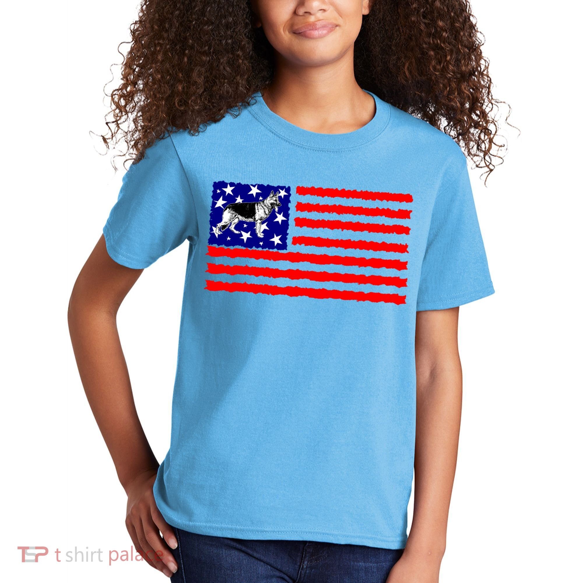 German Shepherd Dog Patriotic American Flag Gift Kids T-Shirt
