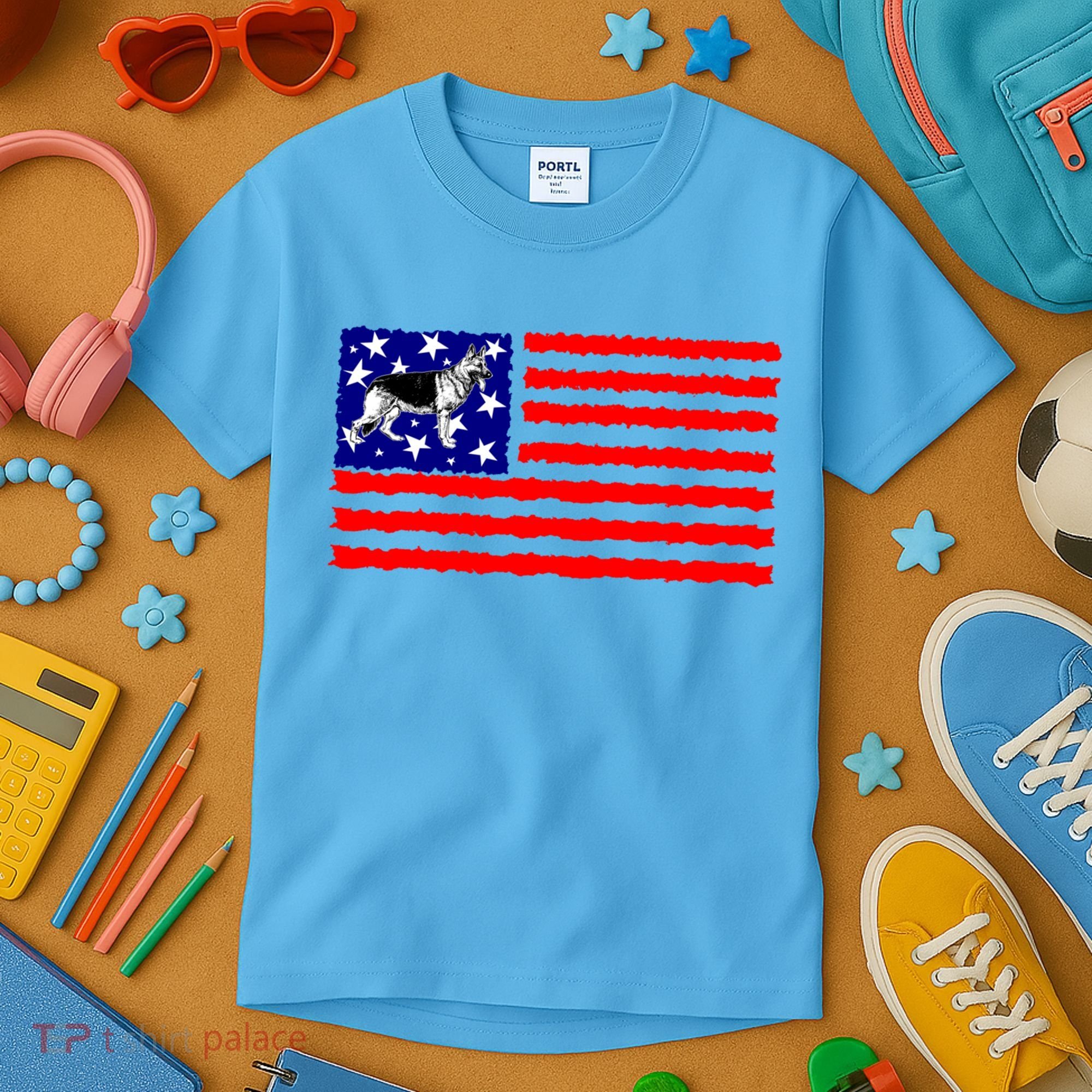 German Shepherd Dog Patriotic American Flag Gift Kids T-Shirt