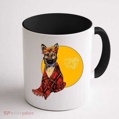 German Shepherd Dog Autumn leaves Blanket Hello Fall Coffee Mug back