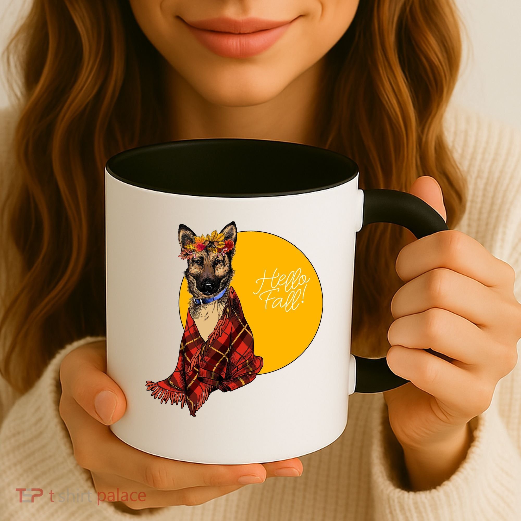 German Shepherd Dog Autumn leaves Blanket Hello Fall Coffee Mug