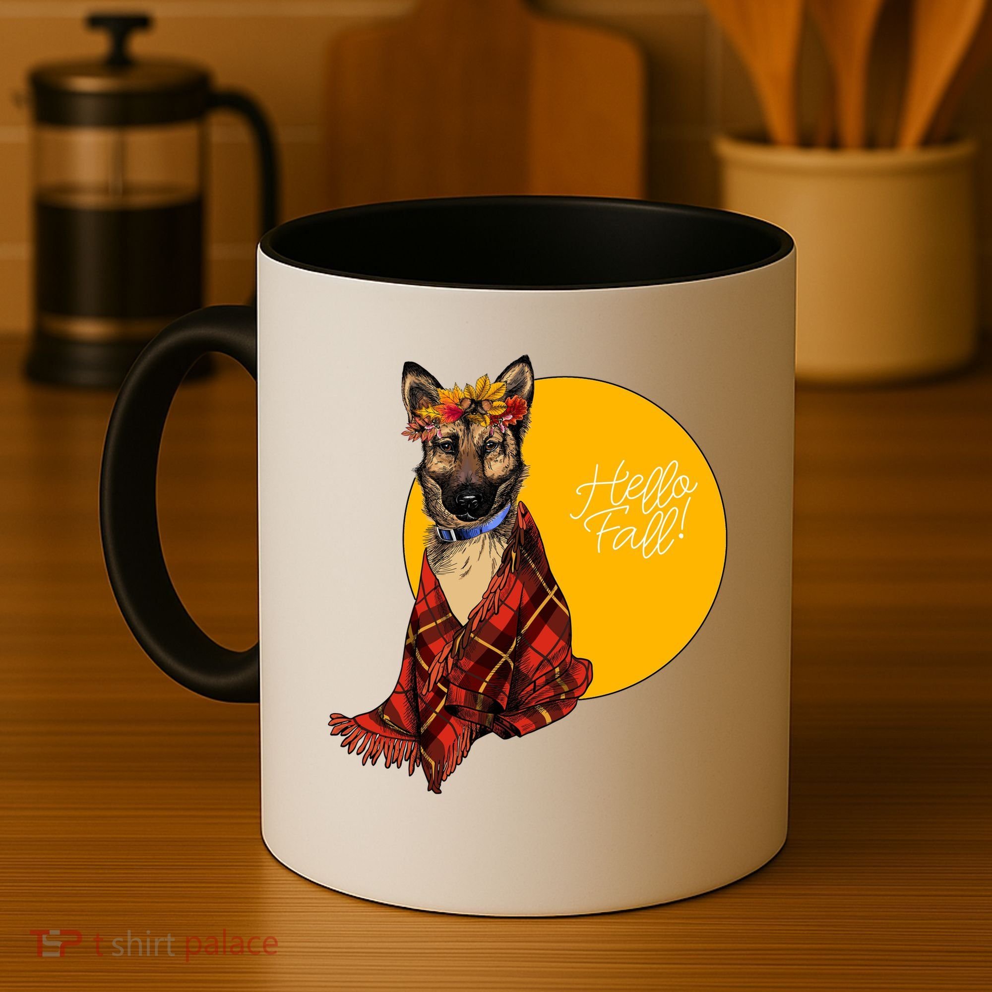 German Shepherd Dog Autumn leaves Blanket Hello Fall Coffee Mug