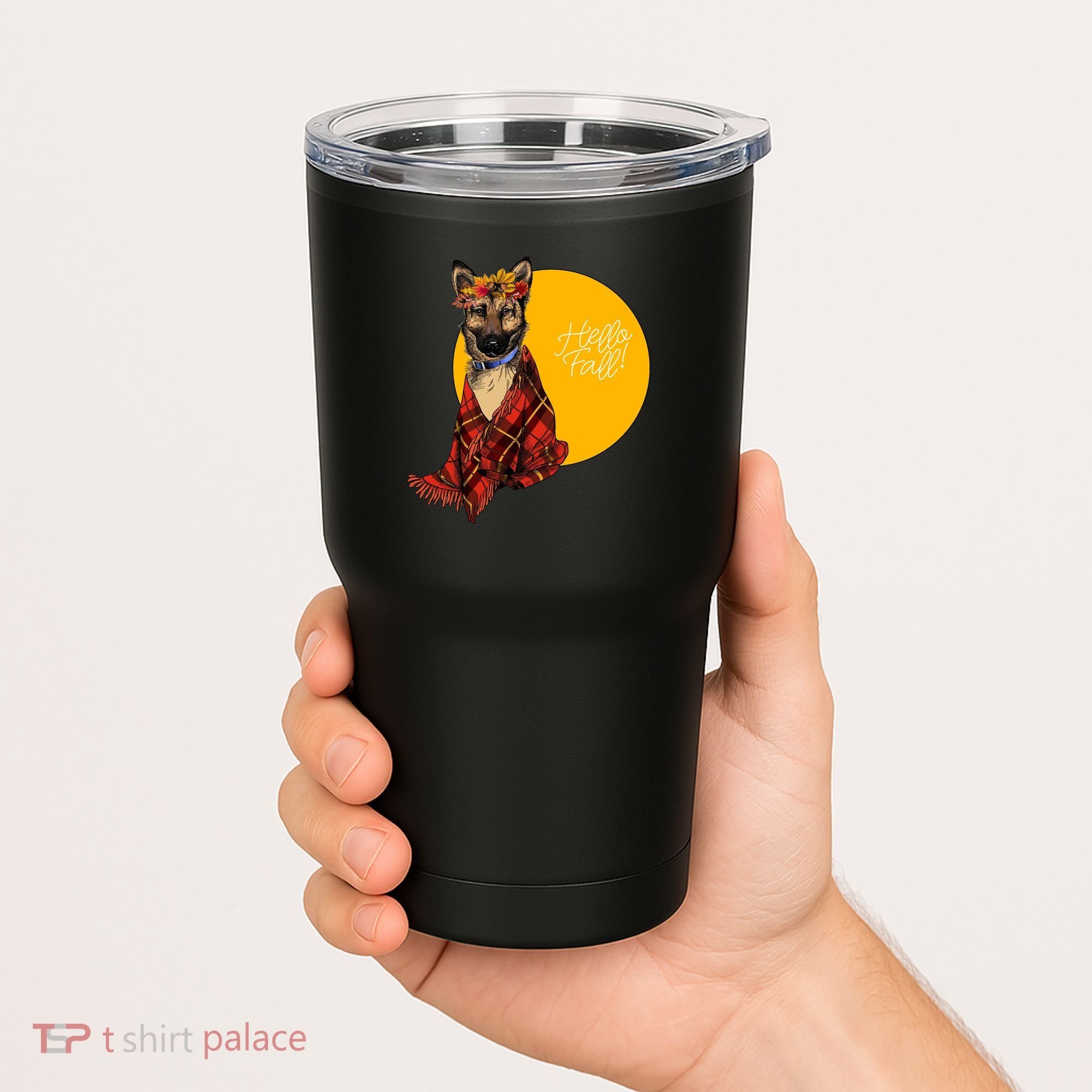 German Shepherd Dog Autumn leaves Blanket Hello Fall Tumbler