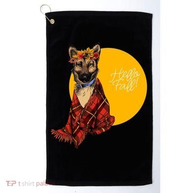 German Shepherd Dog Autumn leaves Blanket Hello Fall Golf Towel