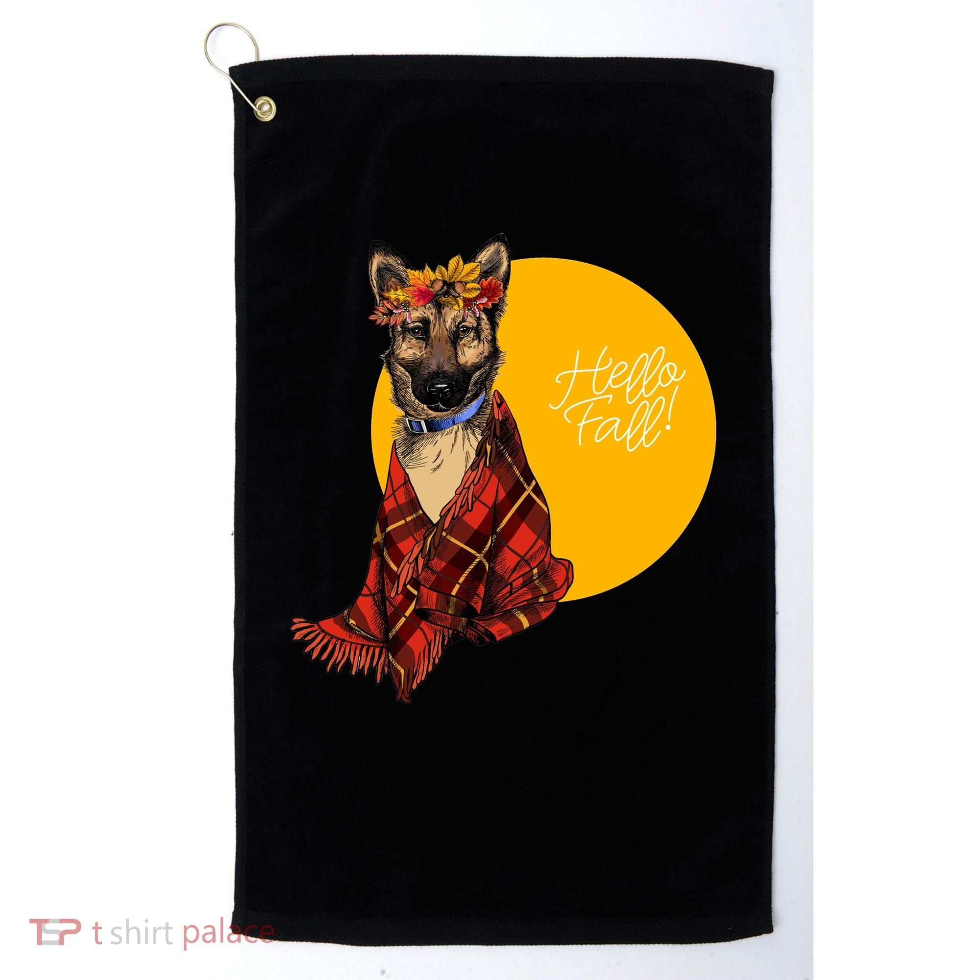 German Shepherd Dog Autumn leaves Blanket Hello Fall Golf Towel