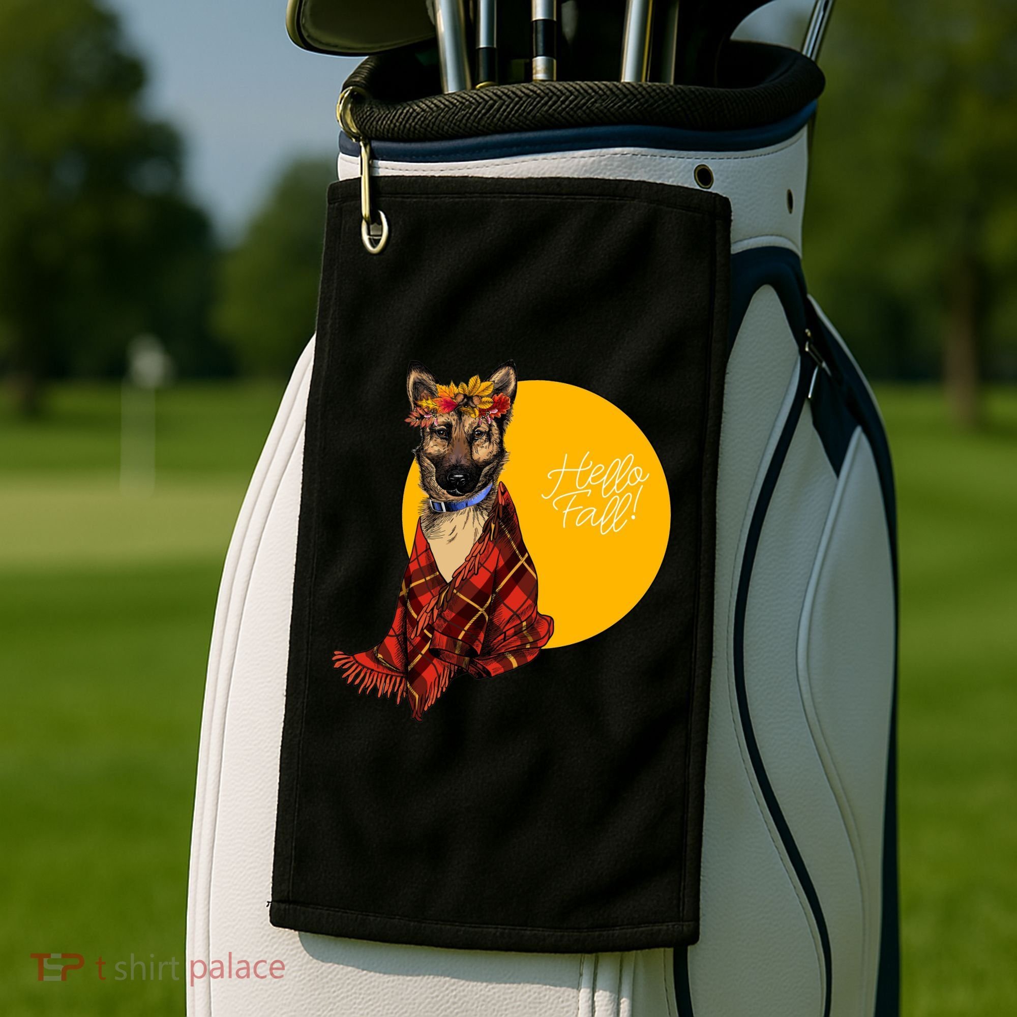 German Shepherd Dog Autumn leaves Blanket Hello Fall Golf Towel