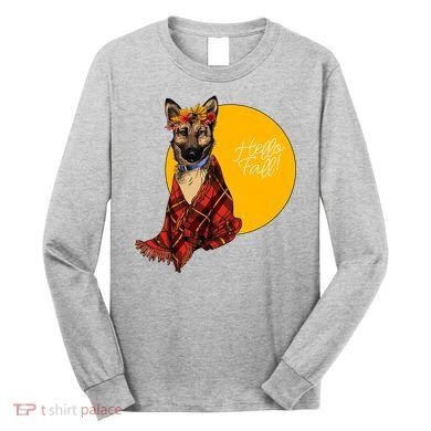 German Shepherd Dog Autumn leaves Blanket Hello Fall Long Sleeve Shirt