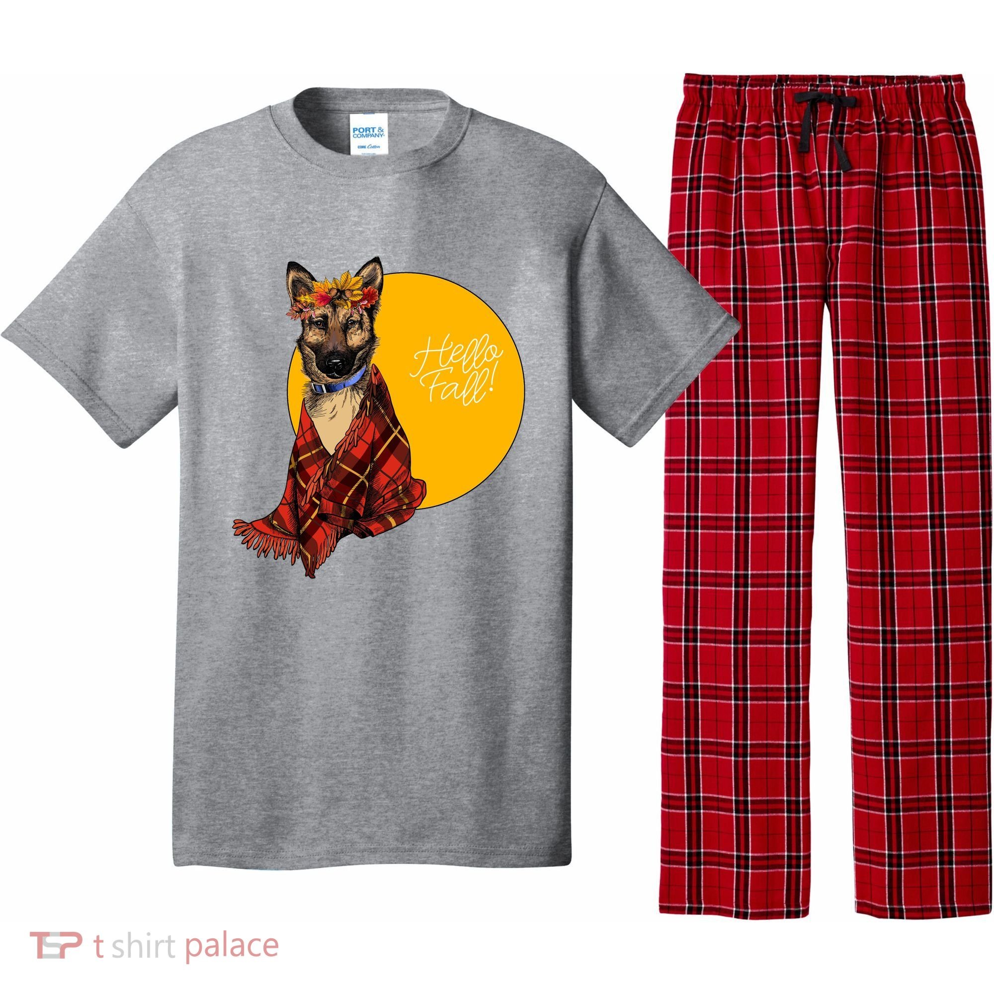 German Shepherd Dog Autumn leaves Blanket Hello Fall Pajama Set