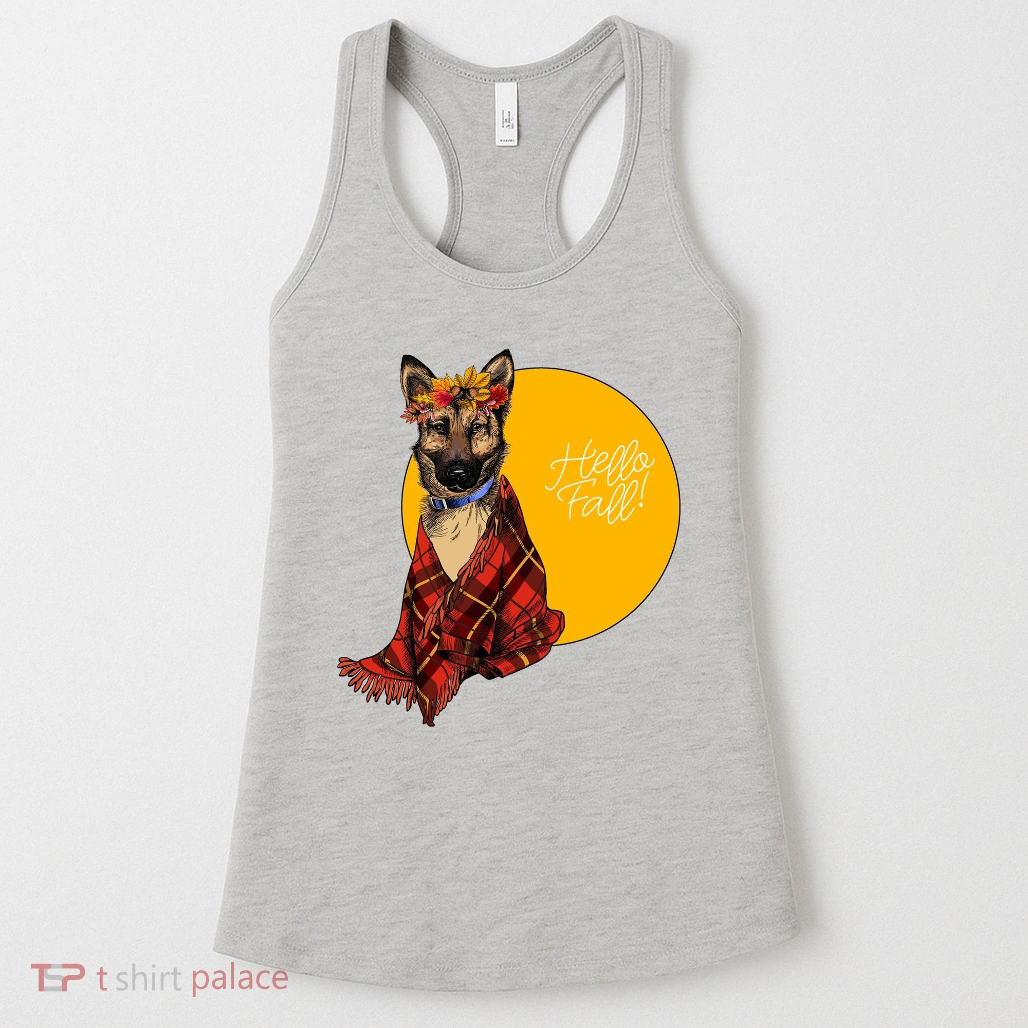 German Shepherd Dog Autumn leaves Blanket Hello Fall Women's Tank Top