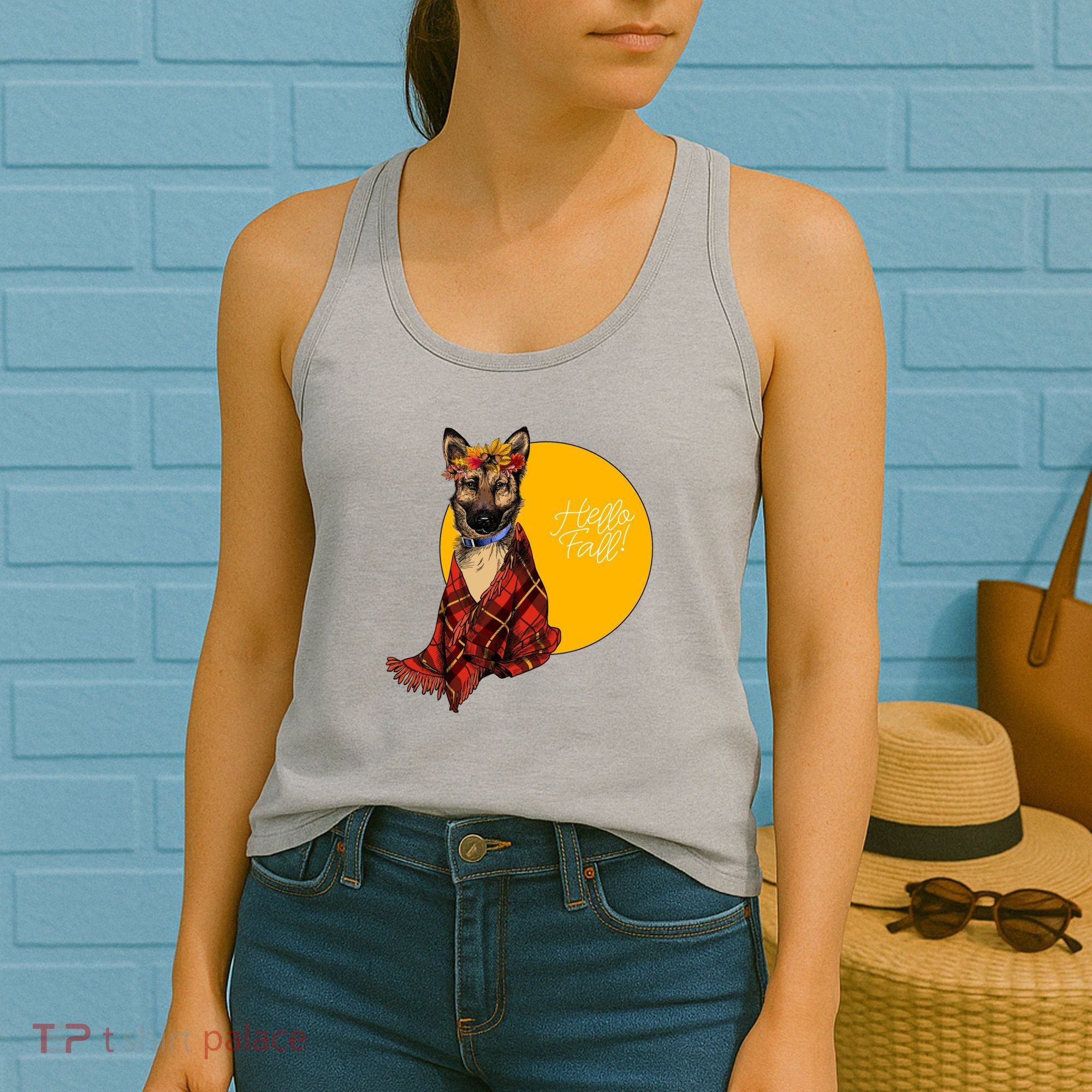 German Shepherd Dog Autumn leaves Blanket Hello Fall Women's Tank Top