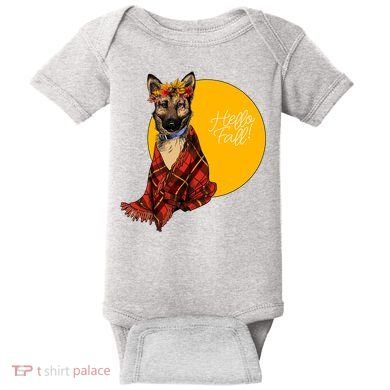 German Shepherd Dog Autumn leaves Blanket Hello Fall Baby Bodysuit