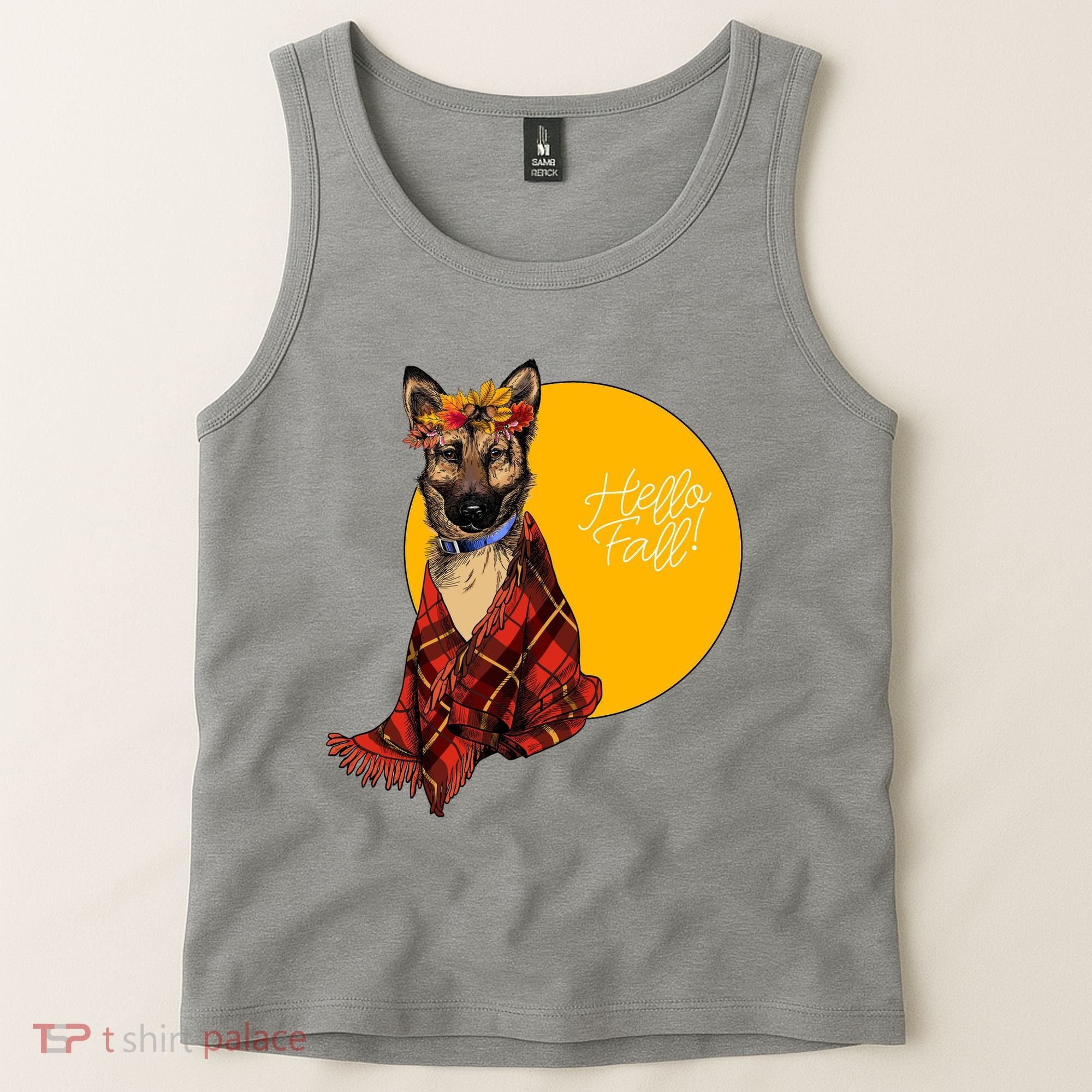 German Shepherd Dog Autumn leaves Blanket Hello Fall Tank Top