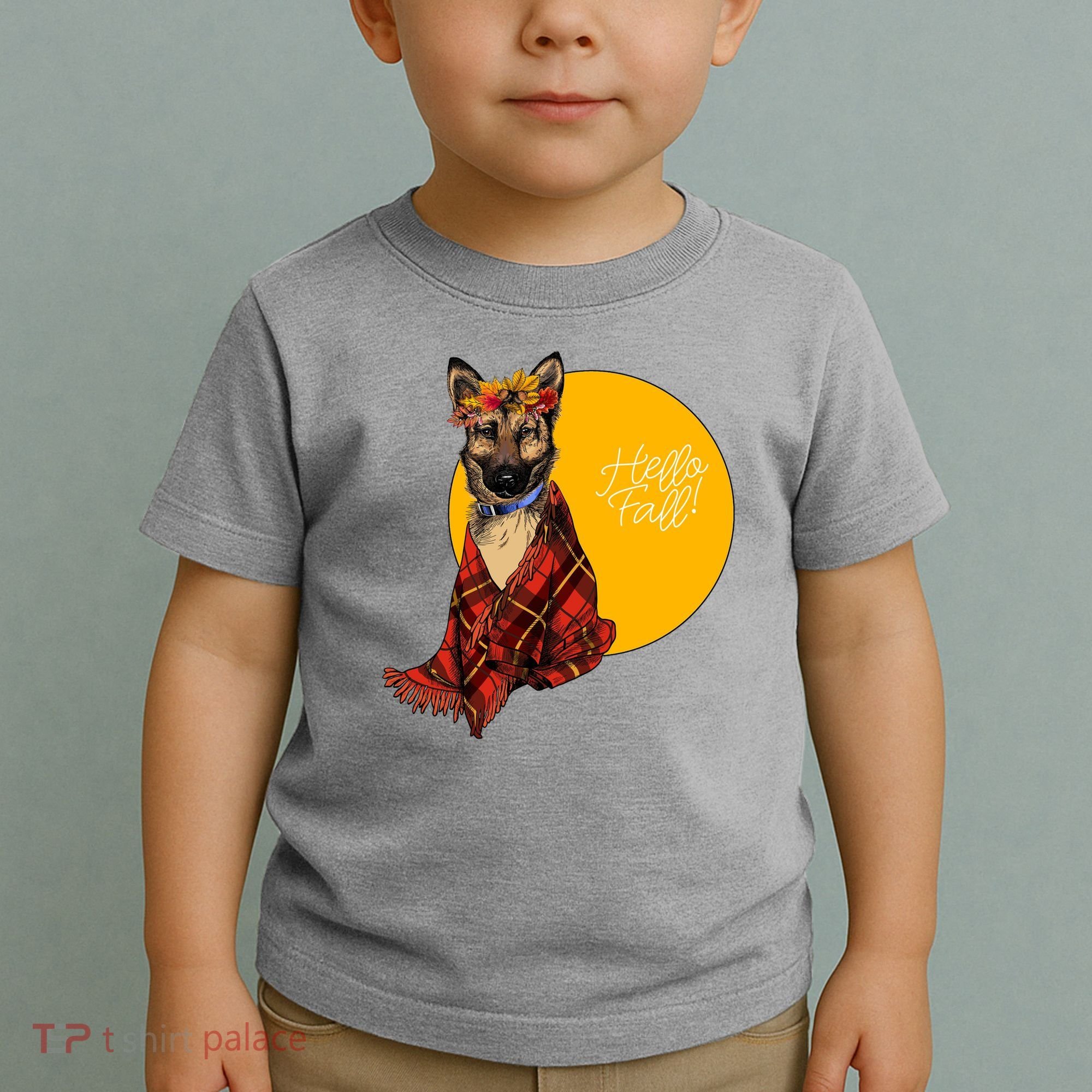 German Shepherd Dog Autumn leaves Blanket Hello Fall Toddler T-Shirt
