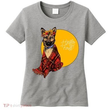German Shepherd Dog Autumn leaves Blanket Hello Fall Women's T-Shirt