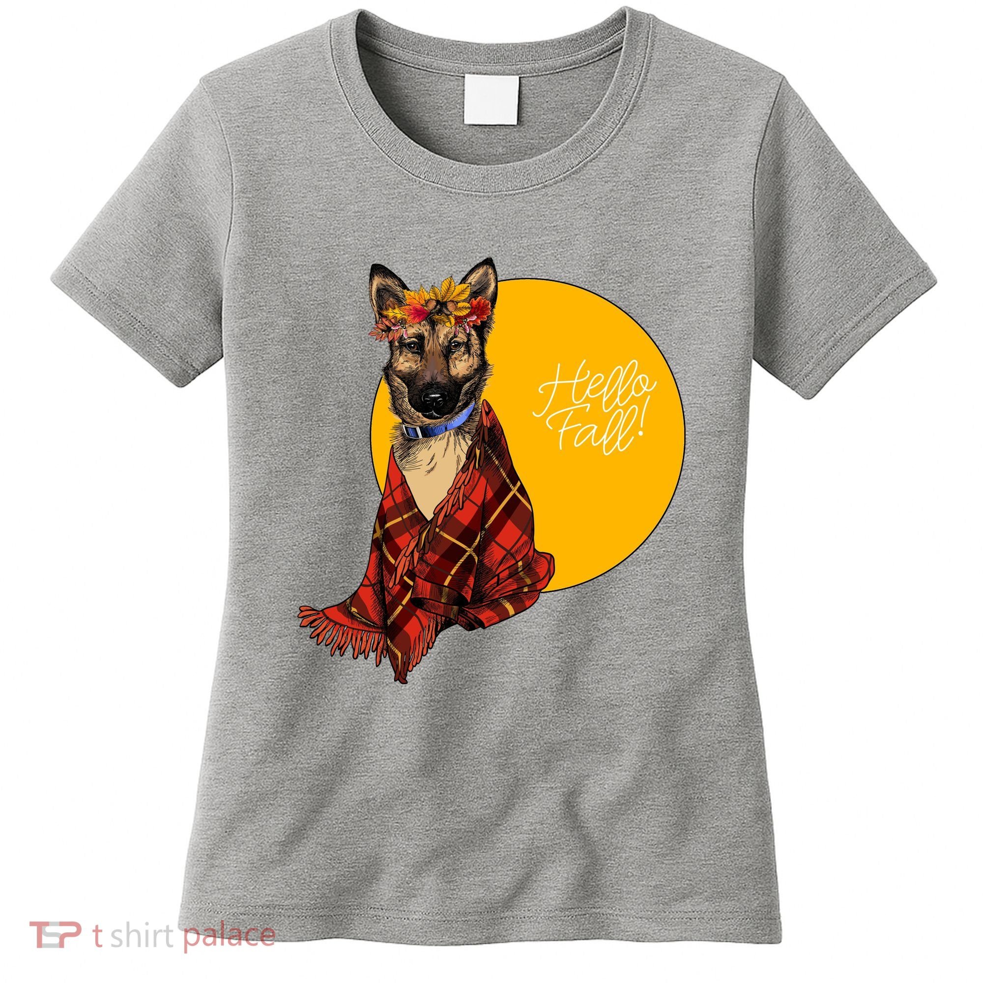 German Shepherd Dog Autumn leaves Blanket Hello Fall Women's T-Shirt