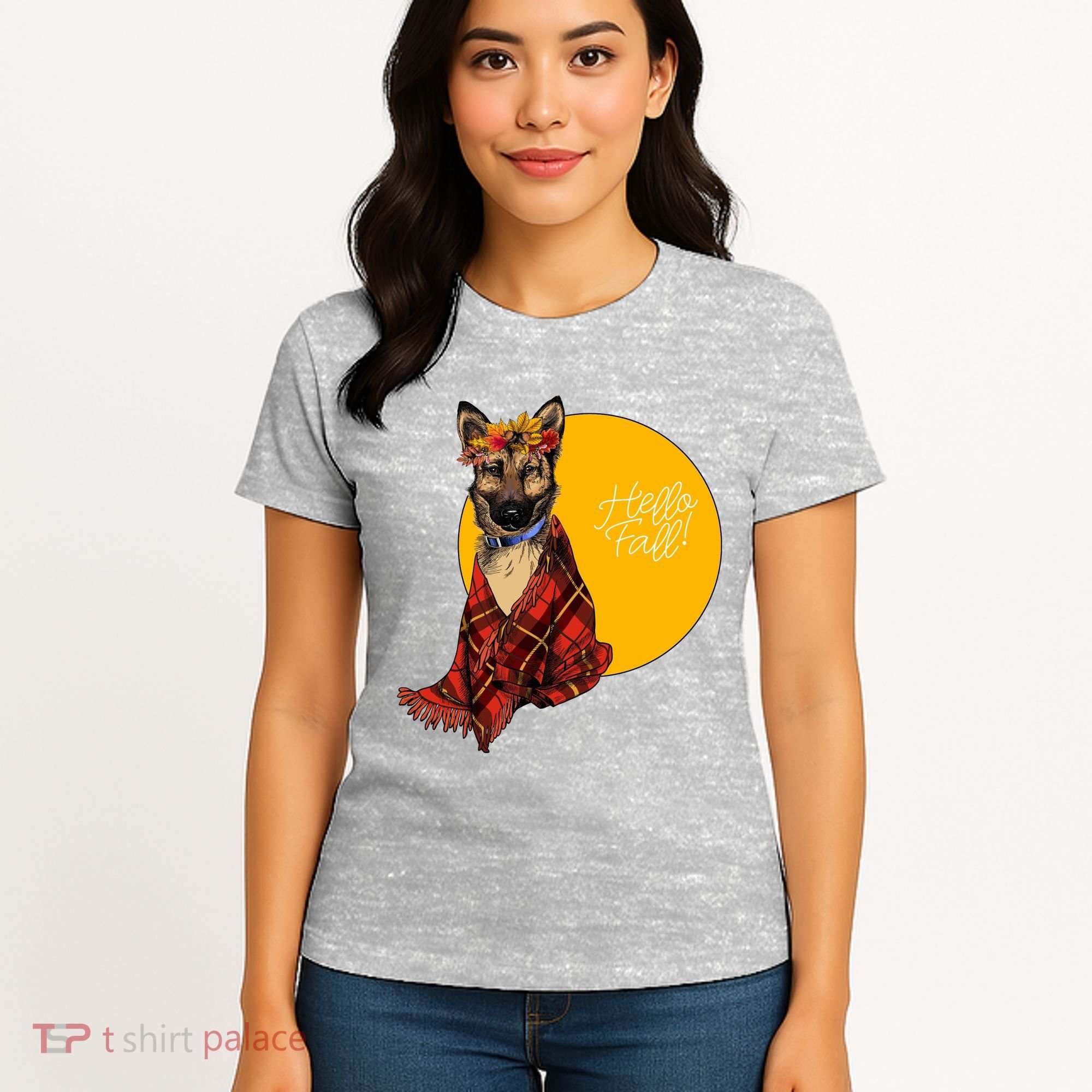 German Shepherd Dog Autumn leaves Blanket Hello Fall Women's T-Shirt