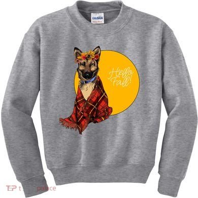 German Shepherd Dog Autumn leaves Blanket Hello Fall Kids Sweatshirt