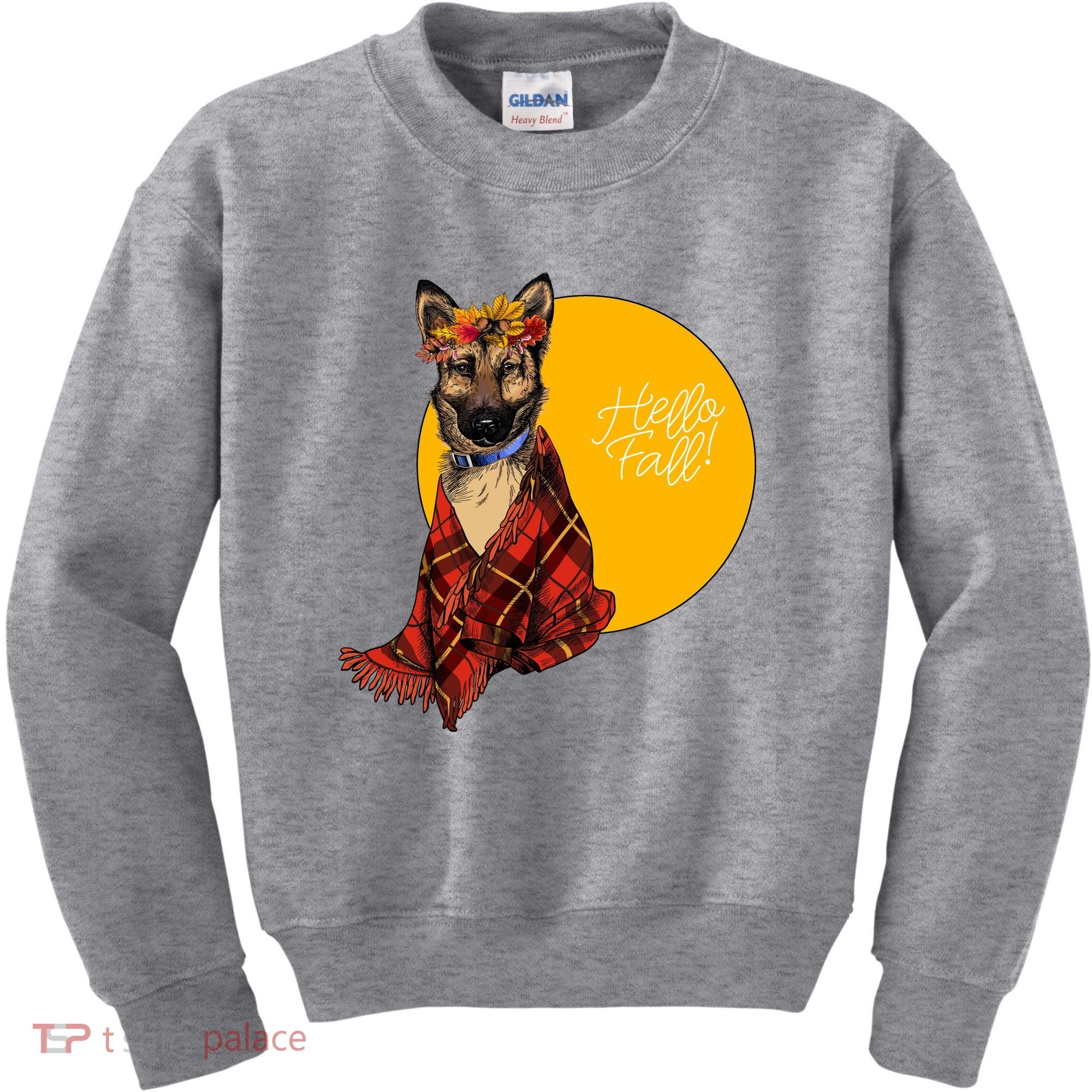 German Shepherd Dog Autumn leaves Blanket Hello Fall Kids Sweatshirt