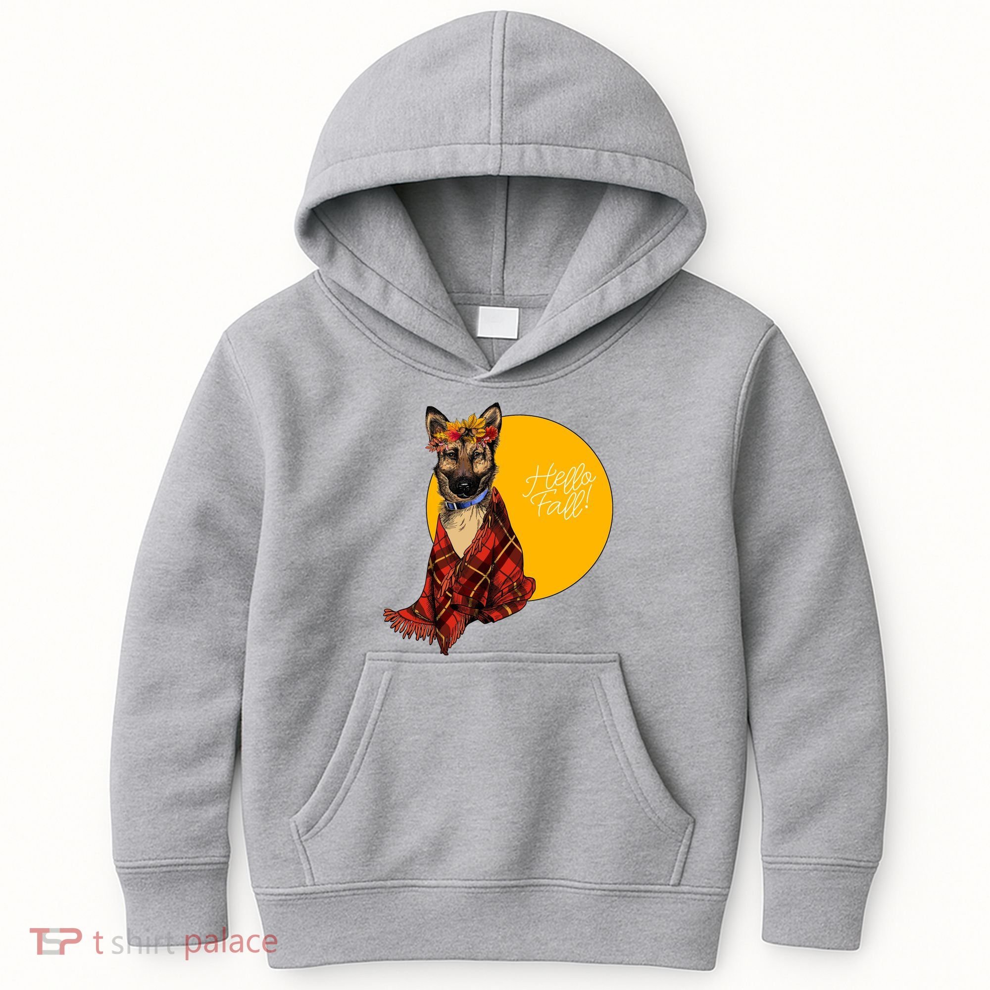 German Shepherd Dog Autumn leaves Blanket Hello Fall Kids Hoodie