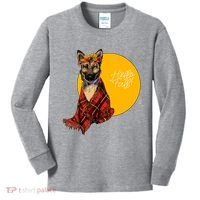 German Shepherd Dog Autumn leaves Blanket Hello Fall Kids Long Sleeve Shirt thumb 0