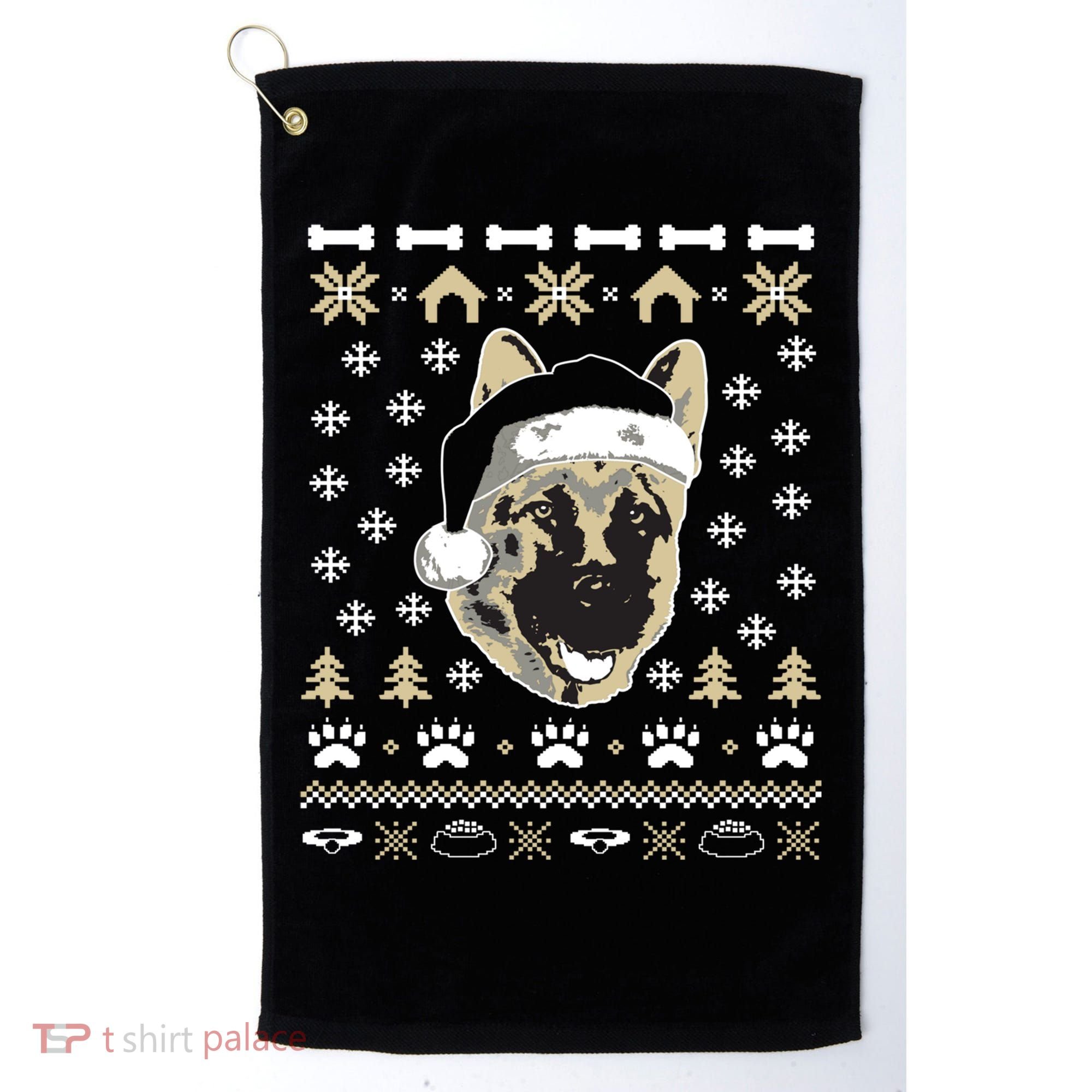 Ger Shepherd Dog Ugly Christmas Sweater Xmas Golf Towel