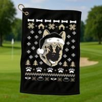 Ger Shepherd Dog Ugly Christmas Sweater Xmas Golf Towel thumb 1