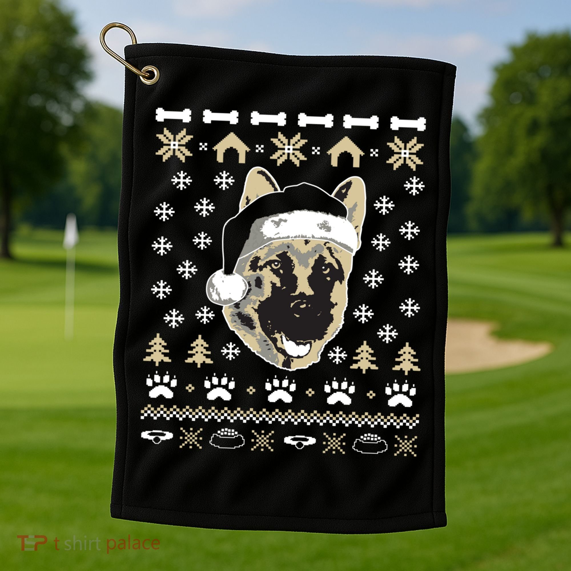 Ger Shepherd Dog Ugly Christmas Sweater Xmas Golf Towel