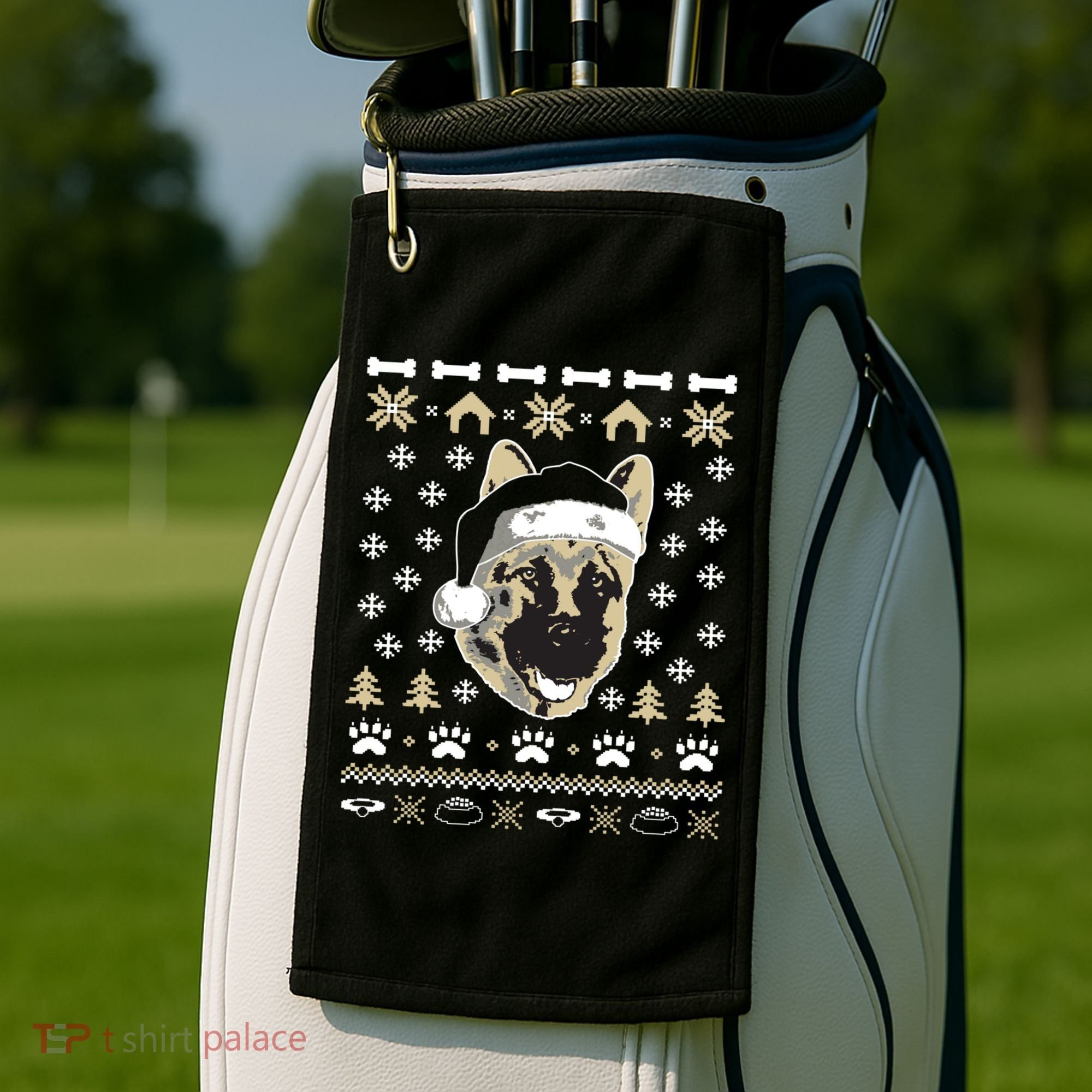 Ger Shepherd Dog Ugly Christmas Sweater Xmas Golf Towel
