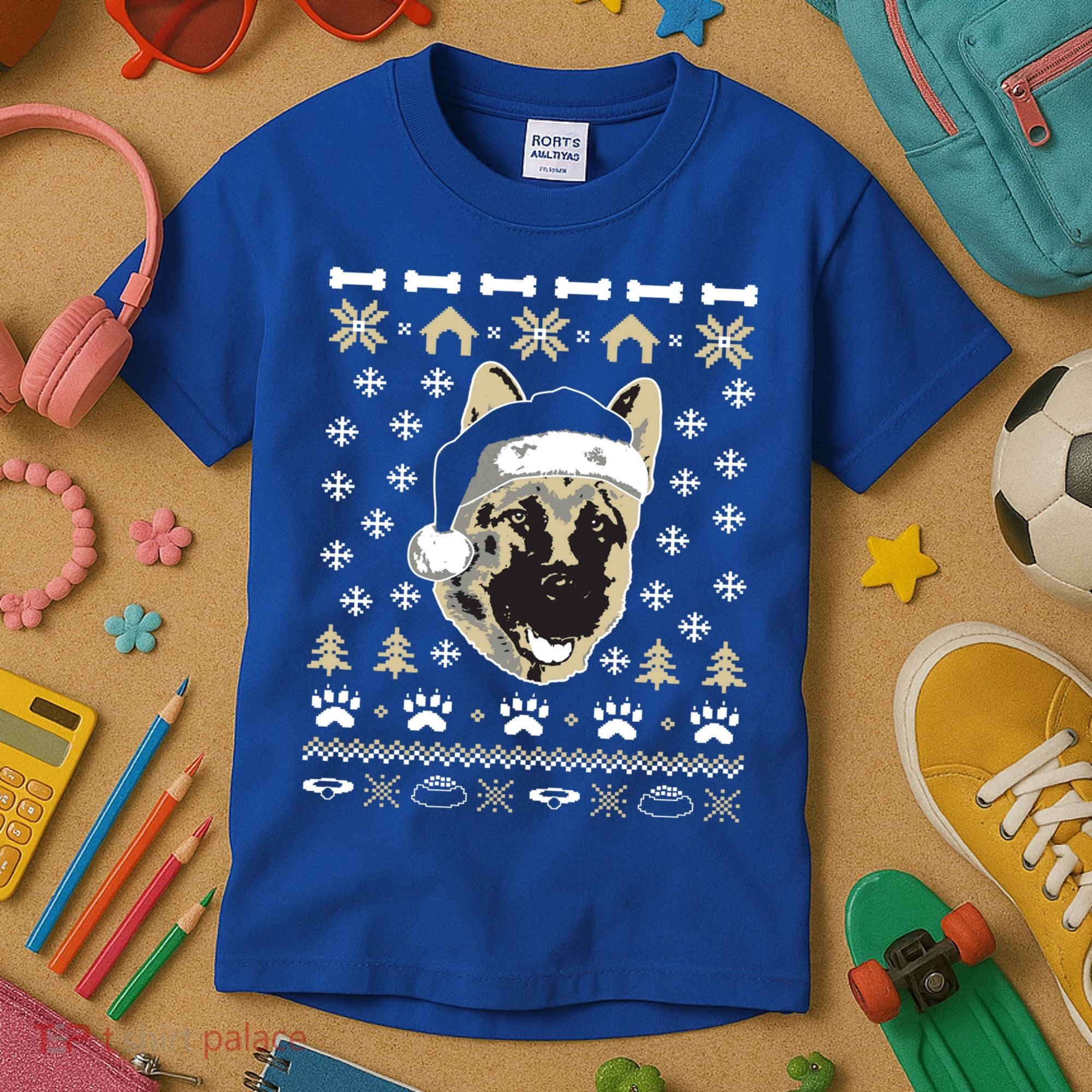 Ger Shepherd Dog Ugly Christmas Sweater Xmas Kids T-Shirt