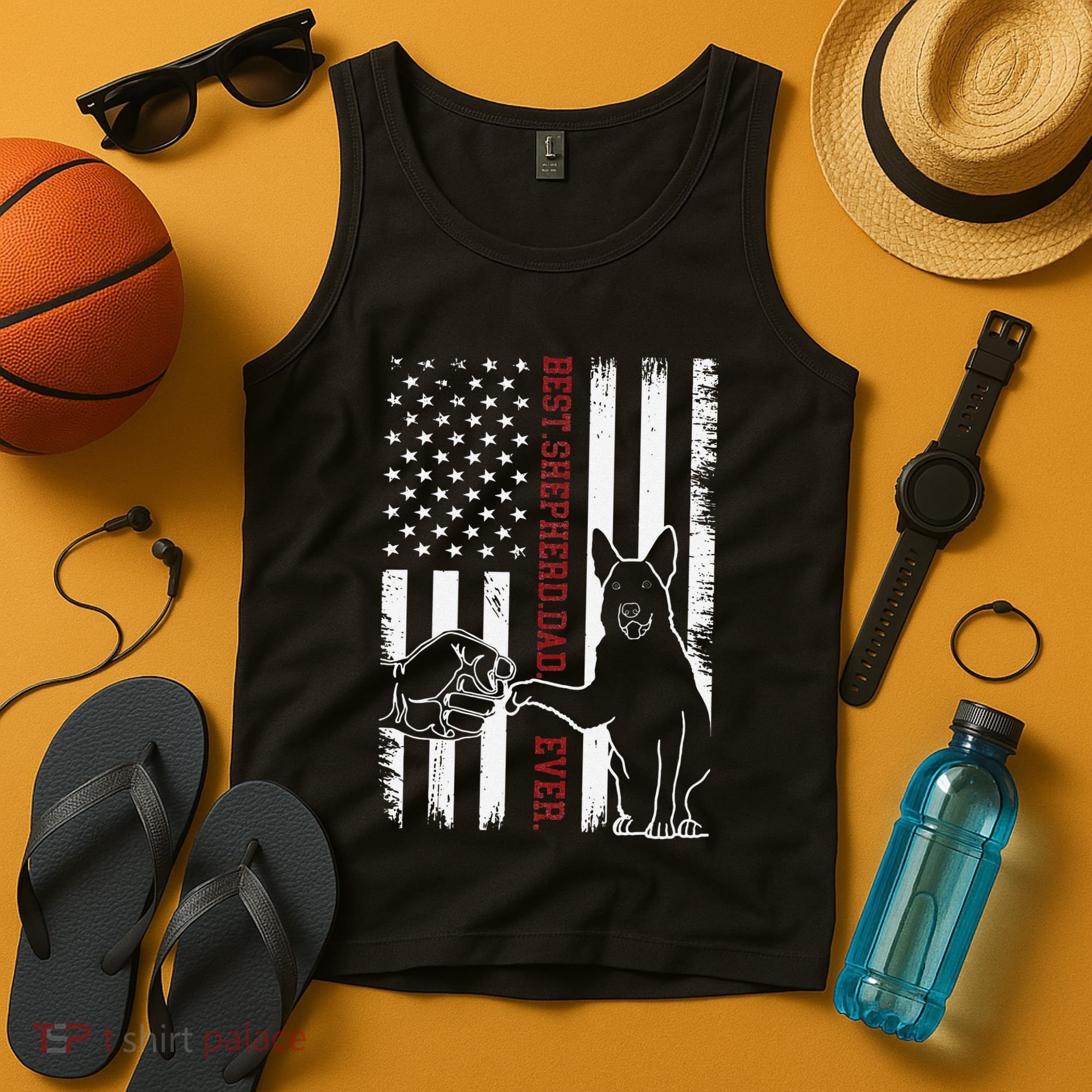 German Shepherd Dad Dog American Flag Tank Top