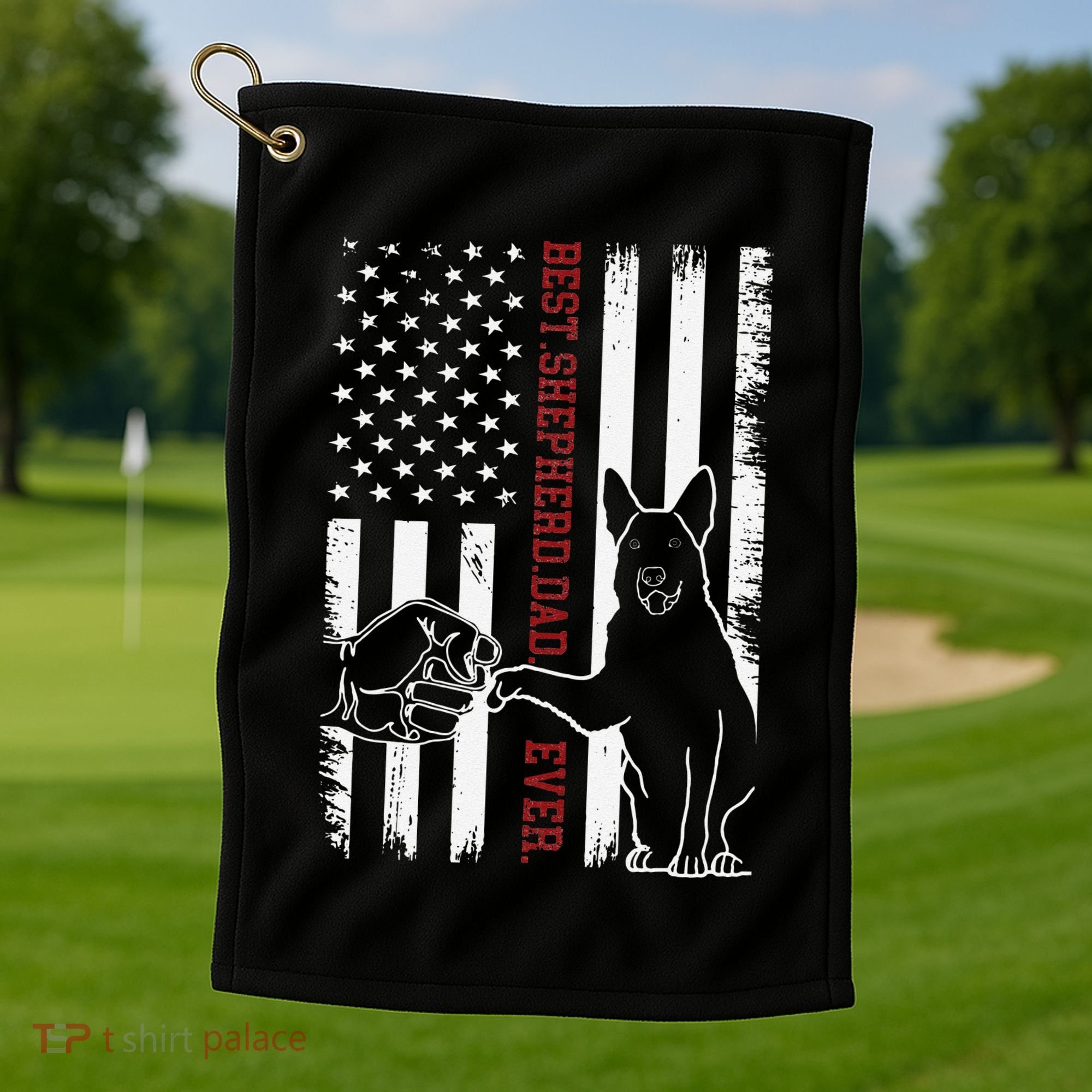 German Shepherd Dad Dog American Flag Golf Towel