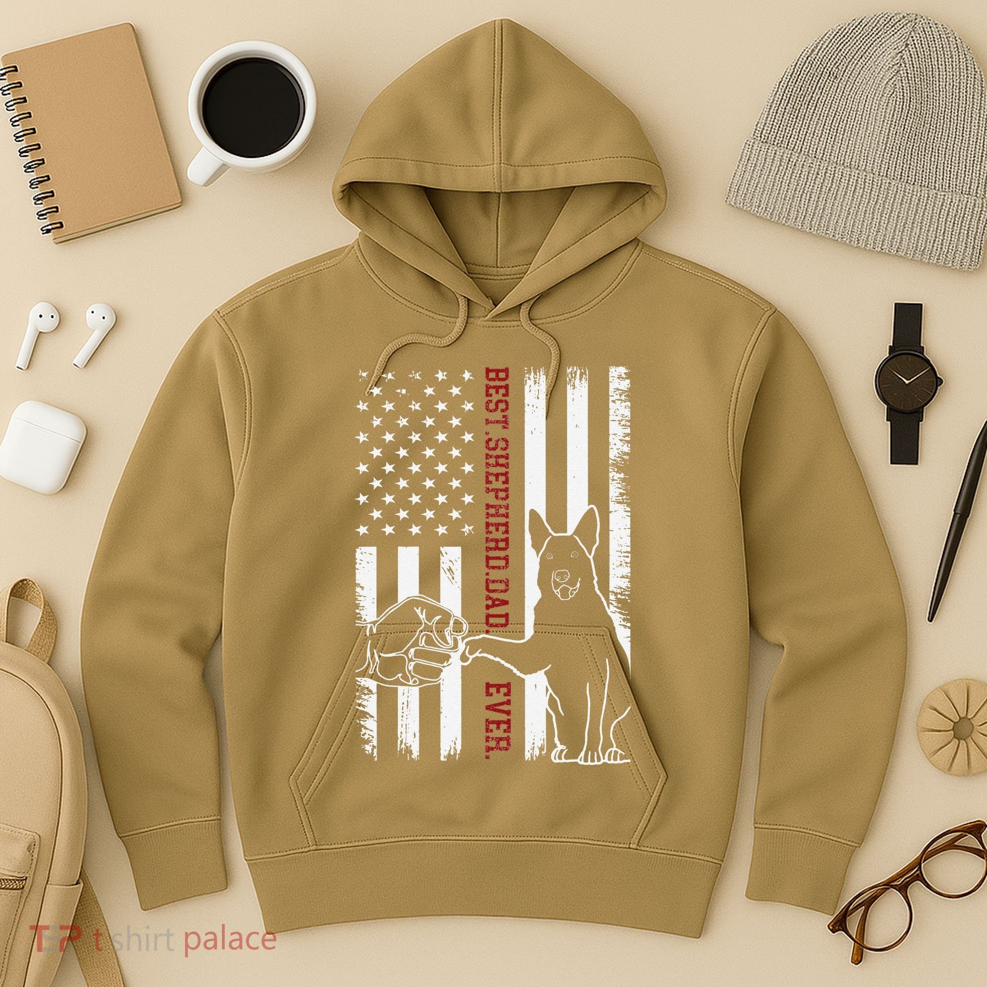 German Shepherd Dad Dog American Flag Hoodie