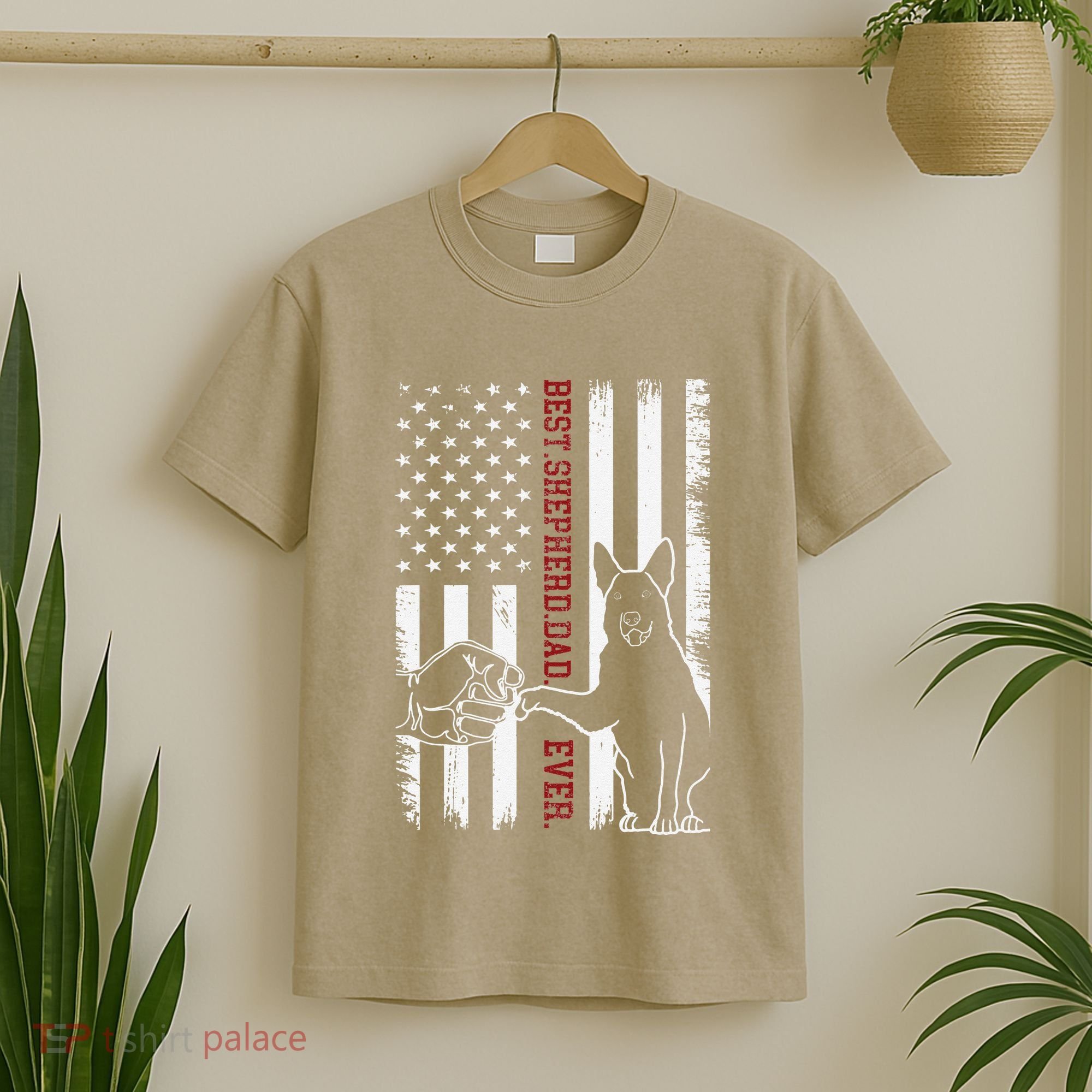 German Shepherd Dad Dog American Flag T-Shirt