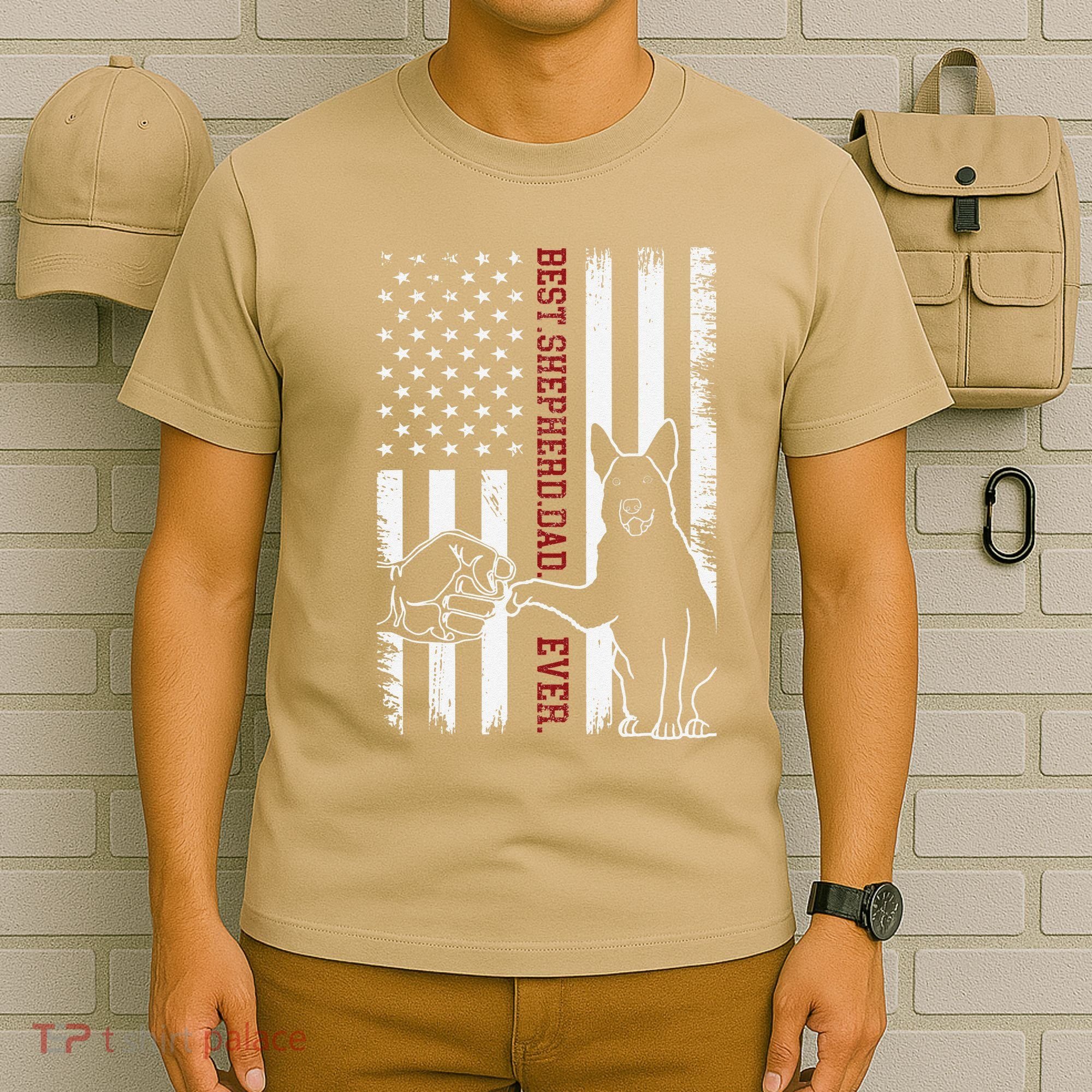 German Shepherd Dad Dog American Flag T-Shirt