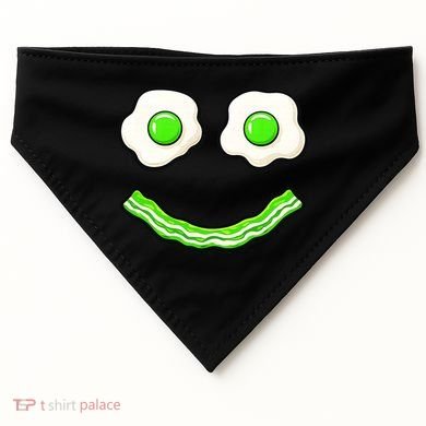 Green Smile Face Eggs And Bacon Ham Breakfast USA-Made Doggie Bandana