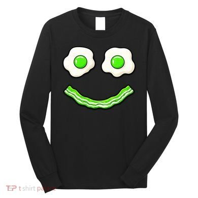 Green Smile Face Eggs And Bacon Ham Breakfast Long Sleeve Shirt