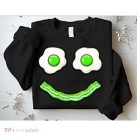Green Smile Face Eggs And Bacon Ham Breakfast Sweatshirt thumb 2