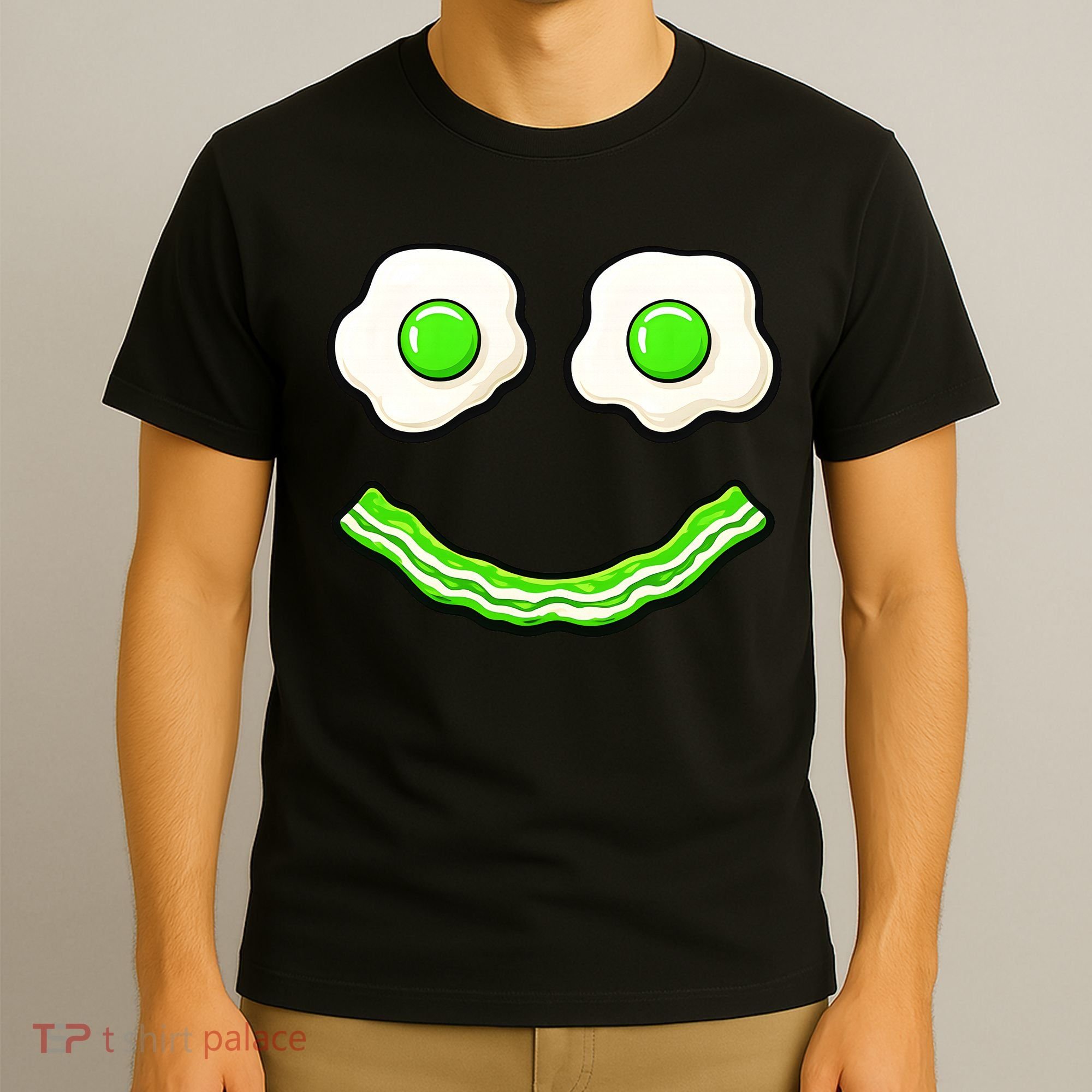 Green Smile Face Eggs And Bacon Ham Breakfast T-Shirt