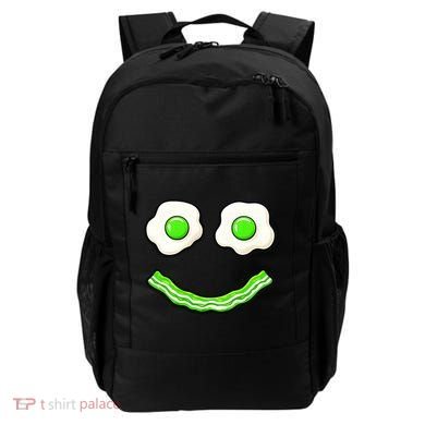 Green Smile Face Eggs And Bacon Ham Breakfast Backpack