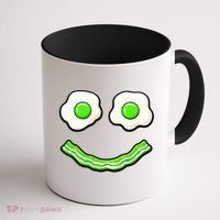 Green Smile Face Eggs And Bacon Ham Breakfast Coffee Mug thumb 1