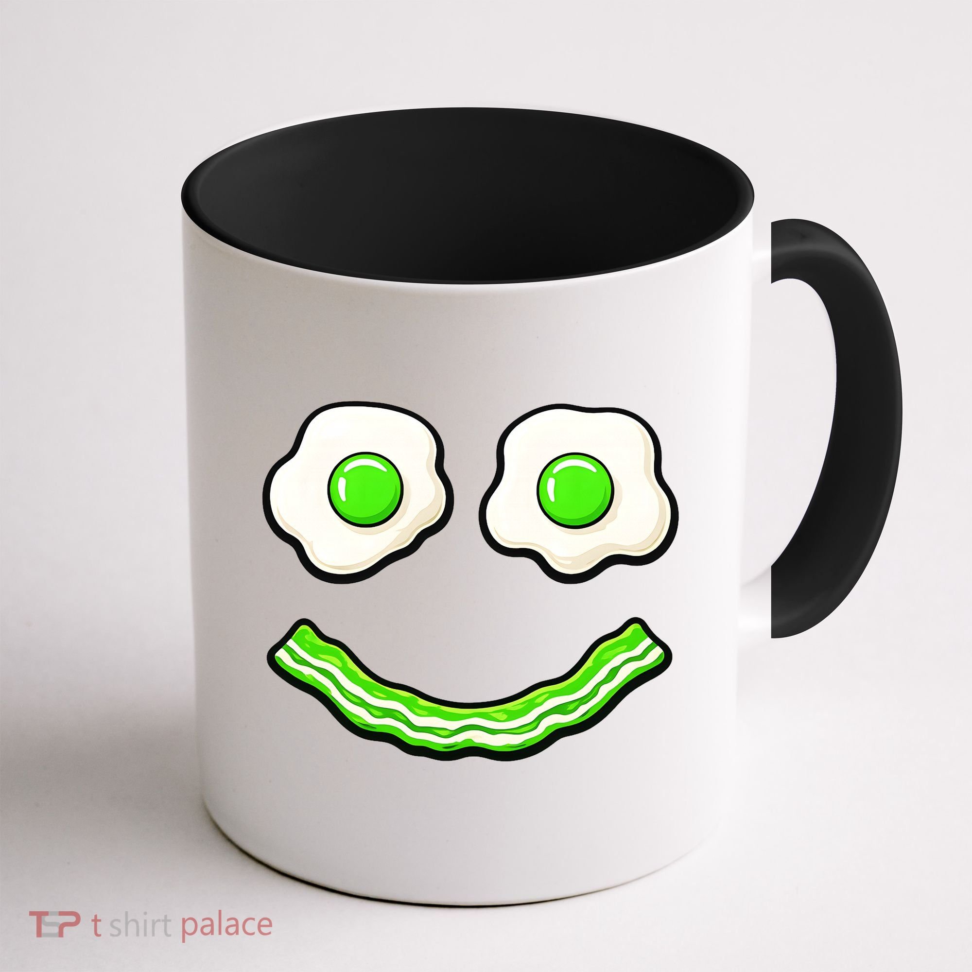 Green Smile Face Eggs And Bacon Ham Breakfast Coffee Mug