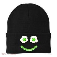 Green Smile Face Eggs And Bacon Ham Breakfast Beanie thumb 0