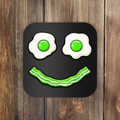 Green Smile Face Eggs And Bacon Ham Breakfast Coaster