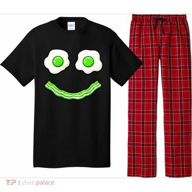 Green Smile Face Eggs And Bacon Ham Breakfast Pajama Set