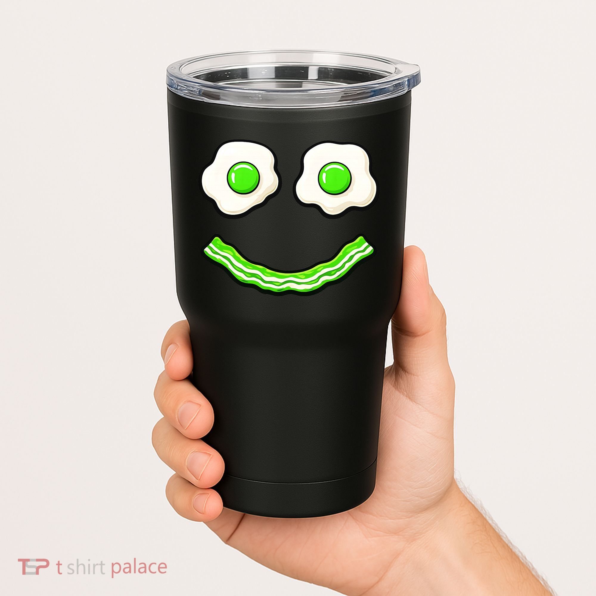 Green Smile Face Eggs And Bacon Ham Breakfast Tumbler