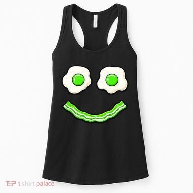 Green Smile Face Eggs And Bacon Ham Breakfast Women's Tank Top
