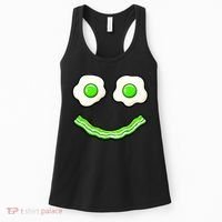 Green Smile Face Eggs And Bacon Ham Breakfast Women's Tank Top thumb 0