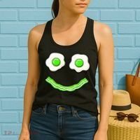 Green Smile Face Eggs And Bacon Ham Breakfast Women's Tank Top thumb 2